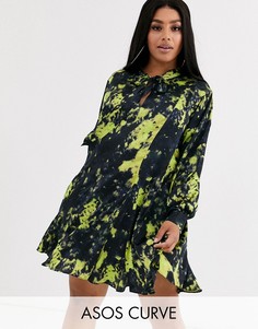 Платье-трапеция мини с принтом тай-дай ASOS DESIGN Curve-Мульти