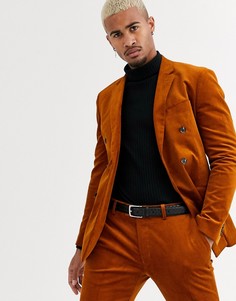 Коричневый вельветовый облегающий пиджак Topman