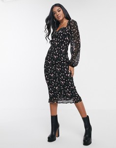 Платье миди с цветочным принтом и длинными рукавами Missguided-Мульти