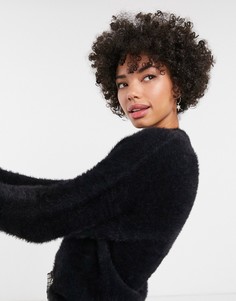 Черный фактурный oversize-джемпер с круглым вырезом Monki