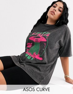 Футболка с эффектом кислотной стирки и принтом ASOS DESIGN Curve-Серый