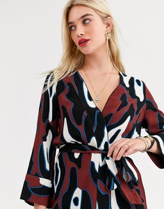 Блузка-кимоно с леопардовым принтом и поясом Vero Moda-Мульти