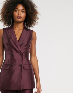 Двубортный атласный пиджак без рукавов ASOS DESIGN-Красный