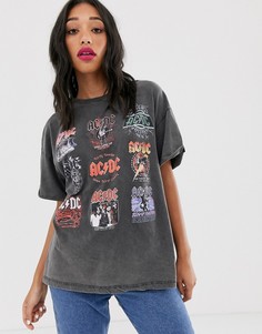 Серая выбеленная футболка с принтом \AC/DC\" Bershka-Черный