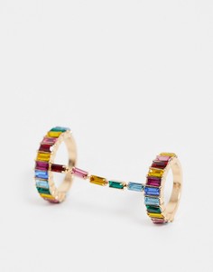 Золотистое кольцо с цветными камнями ASOS DESIGN-Золотой