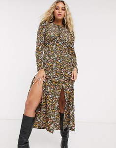 Разноцветное платье миди с разрезом Topshop-Мульти