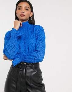 Синяя блузка с цветочным принтом и присборенной отделкой Vero Moda-Мульти