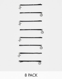 8 заколок для волос с подвесками ASOS DESIGN-Серебряный