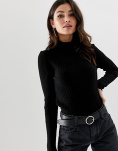 Джемпер в рубчик с отворачивающимся воротником ASOS DESIGN-Черный