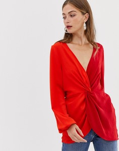 Лонгслив колор блок с перекрученной отделкой спереди ASOS DESIGN-Красный