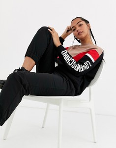 Свитшот с логотипом и шевронной отделкой на рукавах Love Moschino-Темно-синий