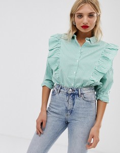 Рубашка в полоску с оборками на плечах Monki-Мульти