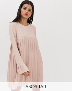 Платье-трапеция мини со складками и длинными рукавами ASOS DESIGN Tall-Розовый