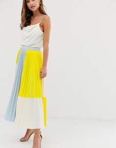 Плиссированная юбка миди в стиле колор блок ASOS DESIGN-Мульти