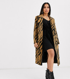 Двубортное пальто со звериным принтом ASOS DESIGN Petite-Мульти