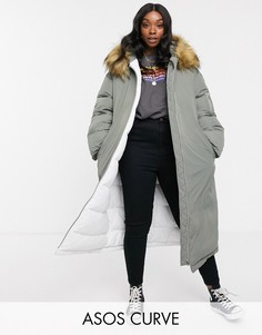 Зеленая длинная парка ASOS DESIGN Curve-Зеленый