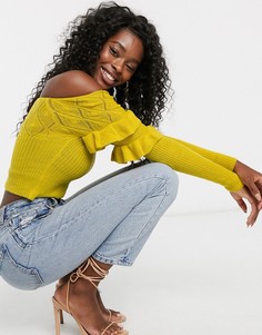 Трикотажный топ на одно плечо с оборками ASOS DESIGN-Желтый