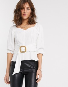 Белая укороченная блузка с объемными рукавами River Island c-Белый
