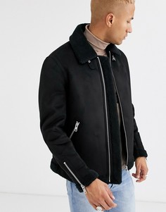 Черная куртка пилот из искусственной замши ASOS DESIGN-Черный