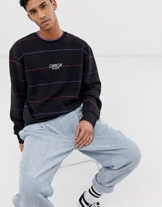 Черный свитшот в полоску с надписью \circa\" Topman