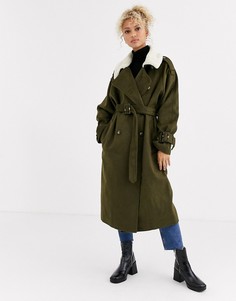 Пальто хаки с воротником \борг\" ASOS DESIGN-Зеленый