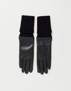 Черные кожаные перчатки для сенсорных экранов с длинными манжетами в рубчик ASOS DESIGN-Черный