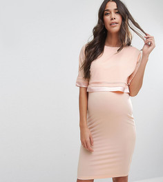 Двухслойное платье с атласной отделкой ASOS Maternity NURSING-Розовый
