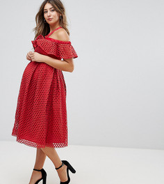Кружевное платье миди с открытыми плечами ASOS Maternity-Красный