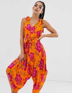 Пляжный комбинезон с цветочным принтом и завязками на плечах ASOS DESIGN-Мульти