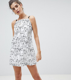 Платье мини на бретельках с квадратным вырезом и принтом лиц Reclaimed Vintage inspired-Белый