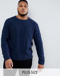 Вязаный джемпер с узором \косичка\" Another Influence PLUS-Темно-синий