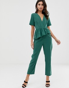 Комбинезон с запахом и оборкой ASOS DESIGN-Зеленый