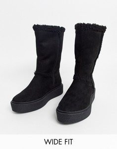 Черные ботинки для широкой стопы на плоской подошве с искусственным мехом ASOS DESIGN-Черный