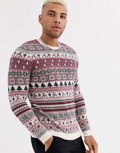 Новогодний джемпер овсяного цвета с рисунком ASOS DESIGN-Мульти
