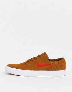 Коричневые кроссовки с оранжевым логотипом-галочкой Nike SB Zoom Janoski-Светло-коричневый