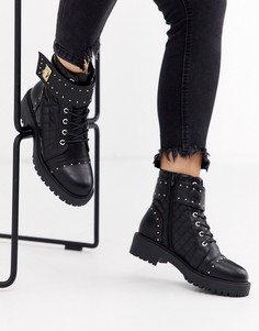 Черные ботинки со шнуровкой и отделкой заклепками ASOS DESIGN Annabel-Черный