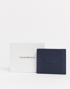 Темно-синий кошелек для карточек и мелочи с тисненым логотипом Emporio Armani