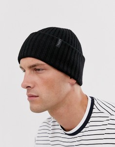 Черная шапка-бини из 100% мериносовой шерсти Selected Homme-Черный