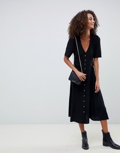 Приталенное платье миди на пуговицах с карманами ASOS DESIGN-Черный