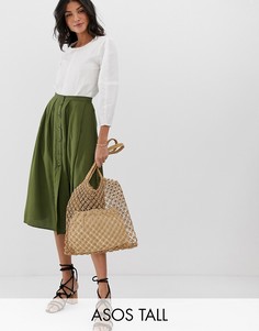 Юбка миди с пуговицами ASOS DESIGN Tall-Зеленый