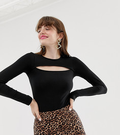 Черный трикотажный лонгслив с вырезом на воротнике Monki