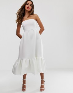 Платье-бандо миди с оборкой ASOS DESIGN-Белый
