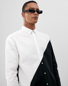 Монохромная поплиновая oversize-рубашка со вставками ASOS DESIGN-Белый