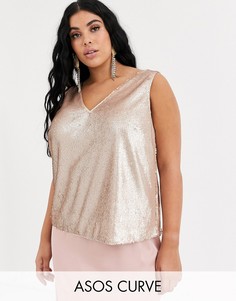 Топ с V-образным вырезом и отделкой пайетками ASOS DESIGN Curve-Бесцветный