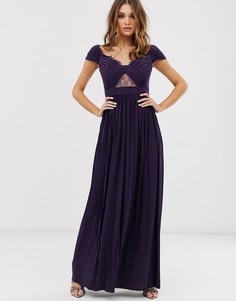 Плиссированное платье макси с открытыми плечами и кружевом ASOS DESIGN-Фиолетовый