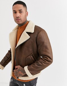 Светло-коричневая куртка-авиатор с отделкой искусственной овечьей шерстью Only & Sons-Светло-коричневый