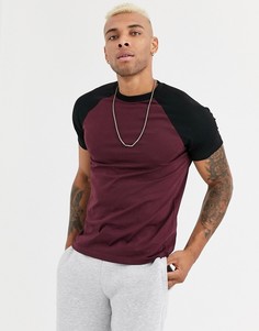 Черно-бордовая футболка с рукавами реглан и круглым вырезом ASOS DESIGN-Красный