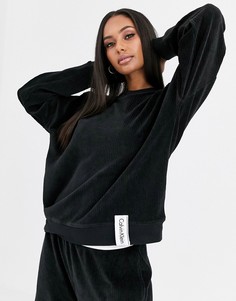 Черный бархатный свитшот в рубчик Calvin Klein