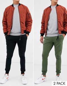 2 пары супероблегающих джоггеров (черный/хаки) ASOS DESIGN-Мульти