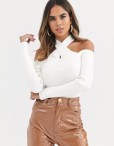 Джемпер тонкой вязки в рубчик с вырезами ASOS DESIGN-Белый
